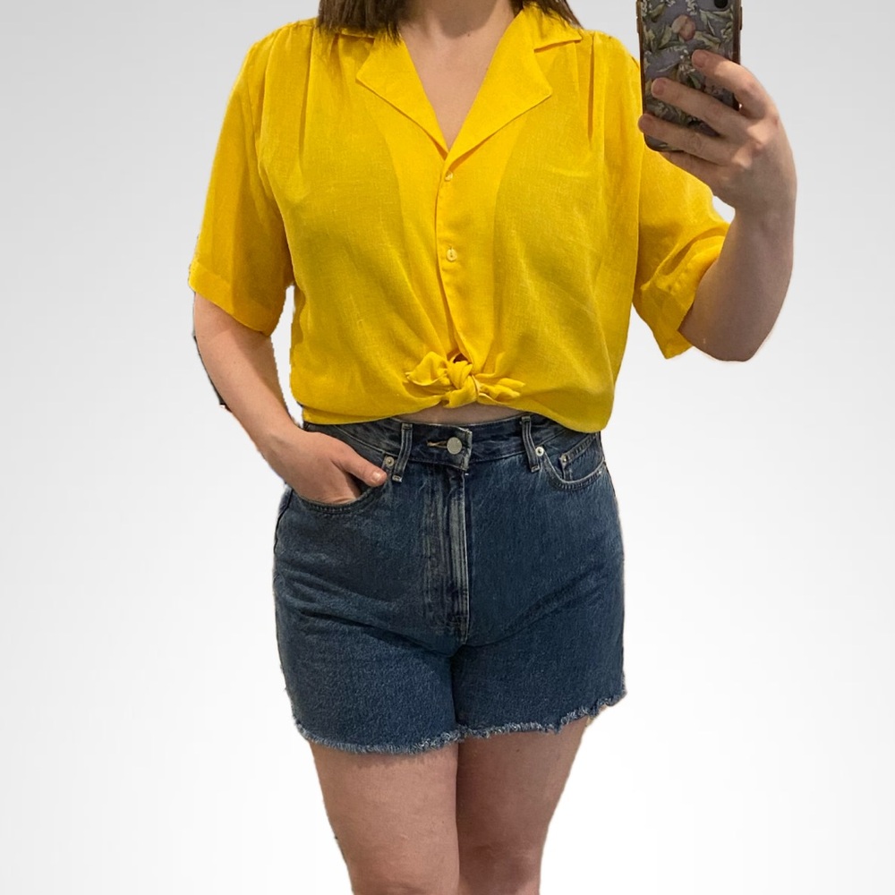 Vintage 1980s Hudson Bay Yellow Short Sleeve Blouse Vintage Size Large
